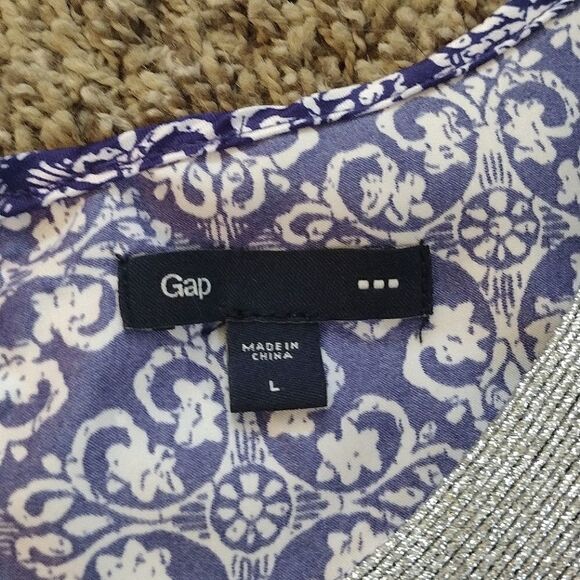 Gap Women's Size Large Royal Blue and White Print Scoop Neck Flowy Tank Top - Picture 6 of 10